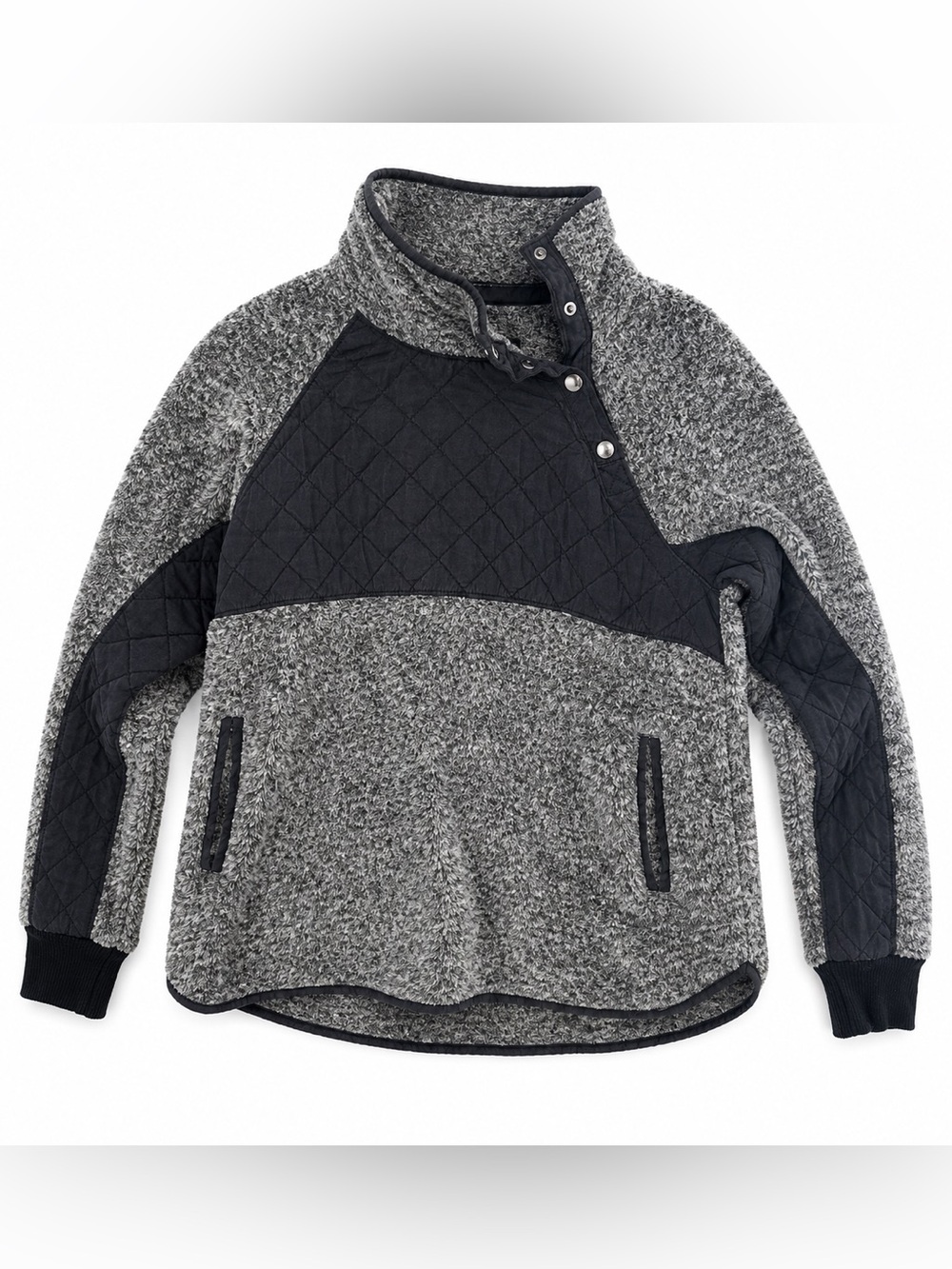 Abercrombie & Fitch Quilted Sherpa Fleece Pullover Gray Black L Gorpcore